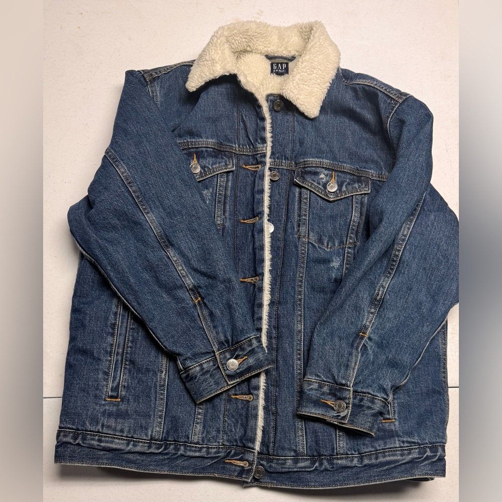 GAP Blue Denim Jacket with Cream Sherpa